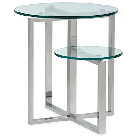 Contemporary Shaped End Table with Glass Tops